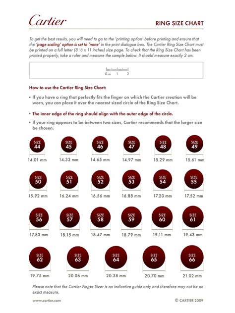 cartier rings size chart